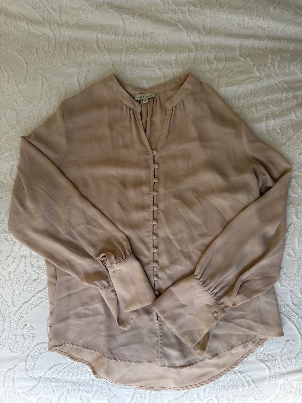 Long Sleeve Taupe Peasant Blouse